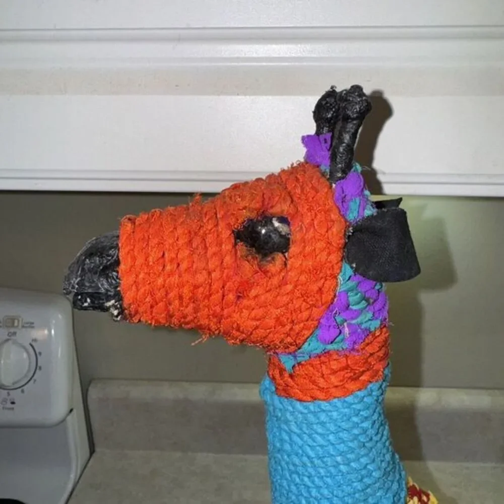 Handcrafted Giraffe Figurine Recycled Yarn Multicolor‎ India Boho Decor 12in